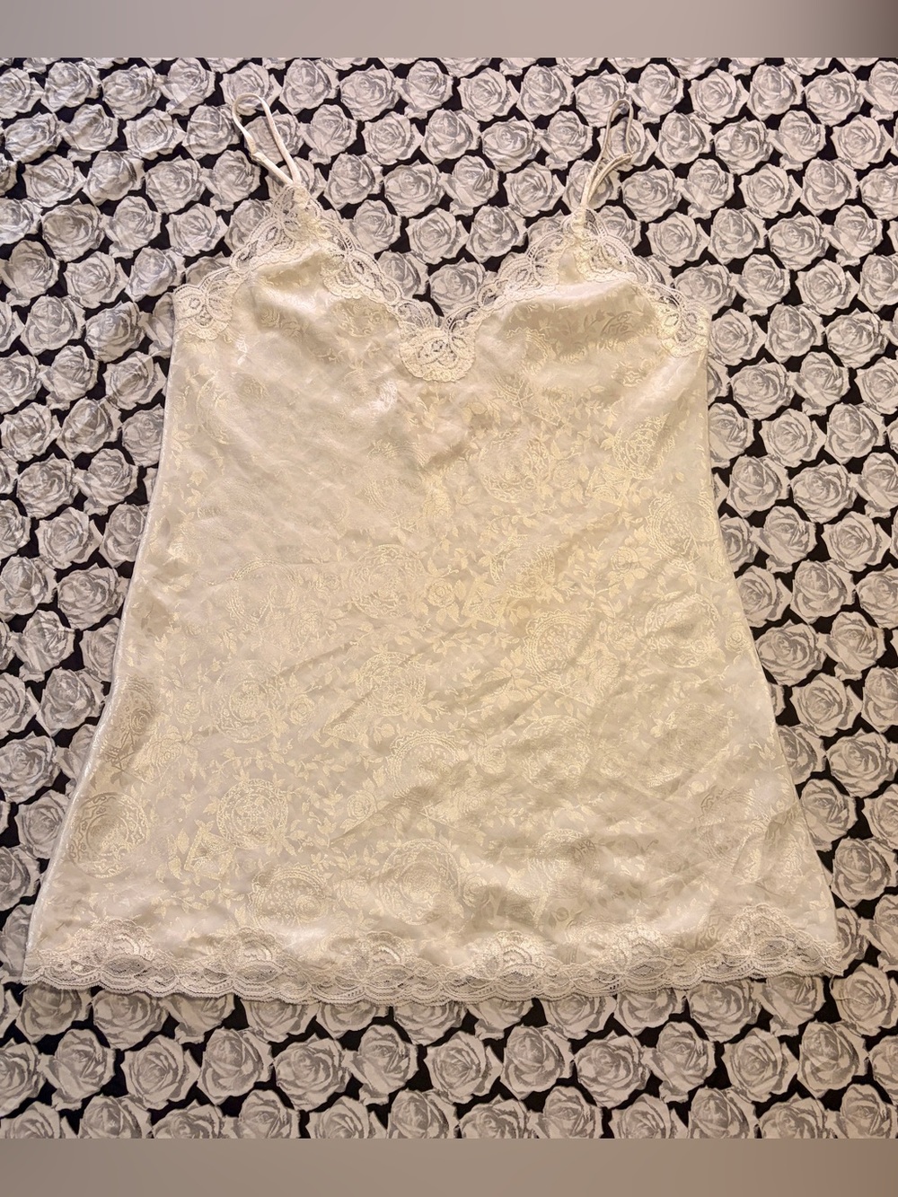 Vintage Victoria's Secret M Slip Dress  Gold Label Ivory Jacquard Lace Cami